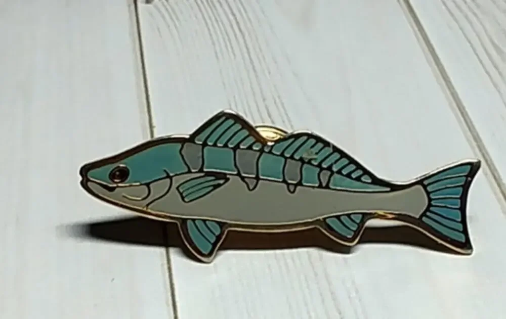Enamel Seabass Trout Fish Pin for a Hat, Lapel, Lanyard, Jacket or Backpack
